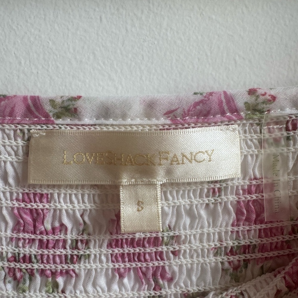 Loveshackfancy Cotton Rose Beaux Midi Dress Small Floral Bow Smocked White Pink - Picture 5 of 7